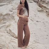 Amber spalvos universalios lininės kelnės