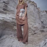 Amber spalvos universalios lininės kelnės