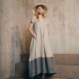 Dviejų spalvų ilgėjanti lininė suknelė