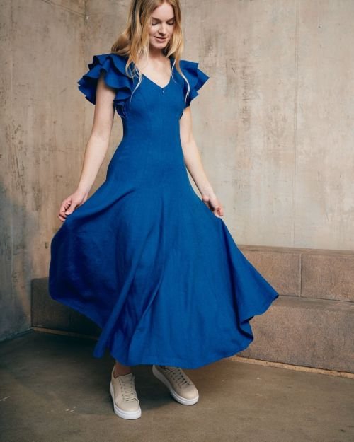 Itin romantiška lininė Princess Blue suknelė