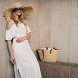 Balta lininė suknelė su raukiniais