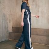 Midnight navy tiesaus silueto lininės kelnės