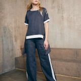 Midnight navy tiesaus silueto lininės kelnės