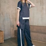 Midnight navy tiesaus silueto lininės kelnės