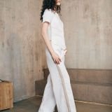 Baltos tiesaus silueto lininės kelnės su juostele