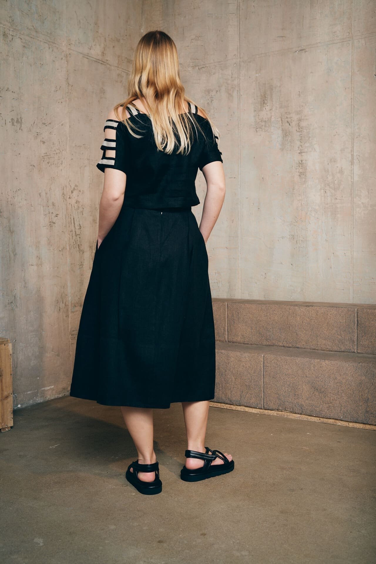 Midi ilgio lininis sijonas