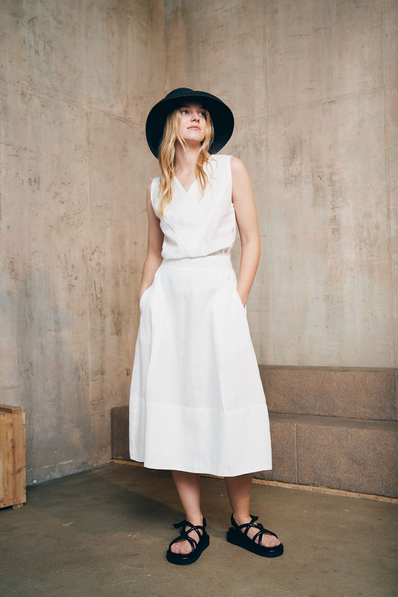 Midi ilgio lininis sijonas