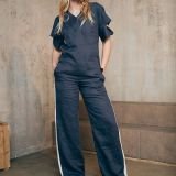 Midnight navy tiesaus silueto lininės kelnės