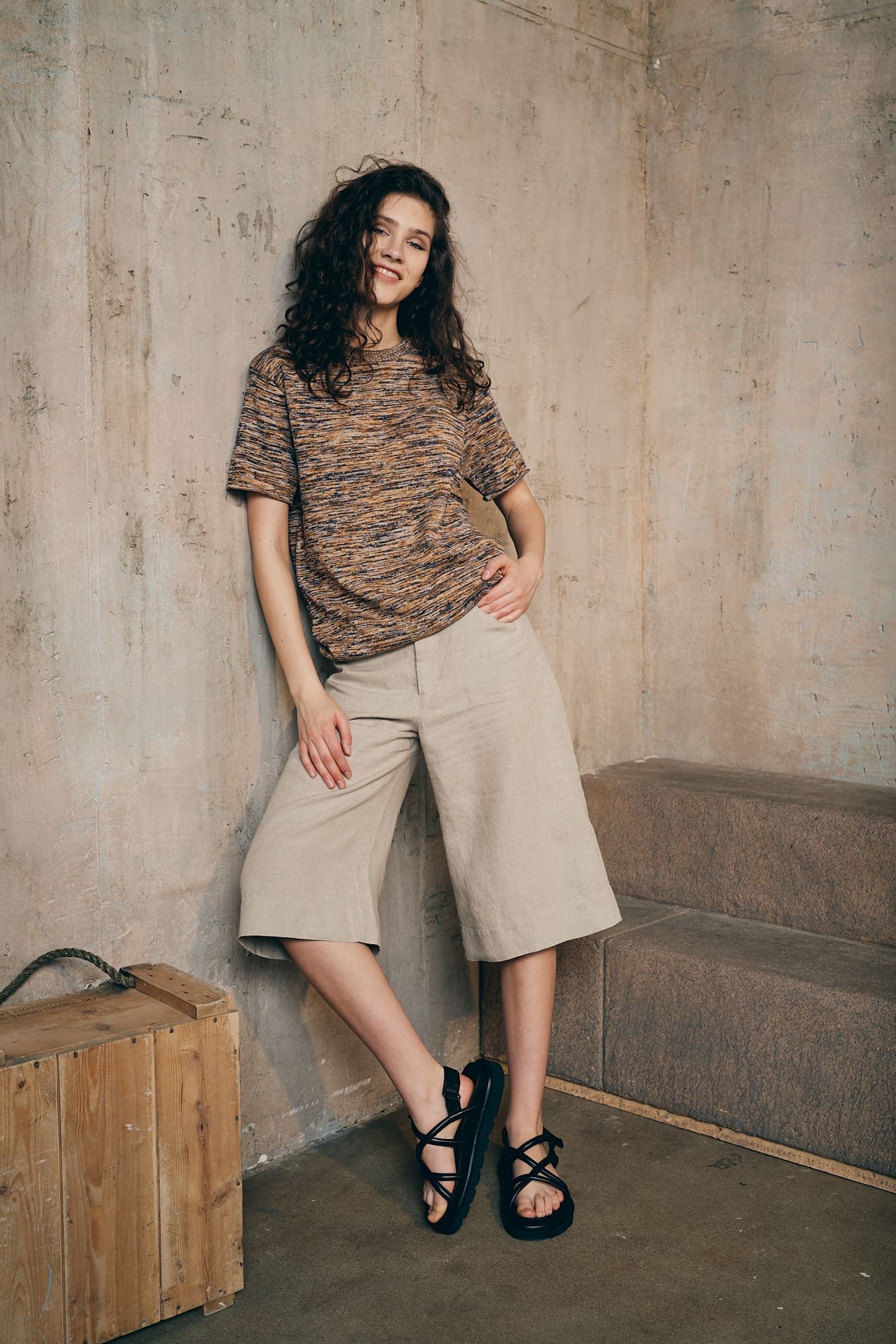 Midi laisvi lininiai šortai