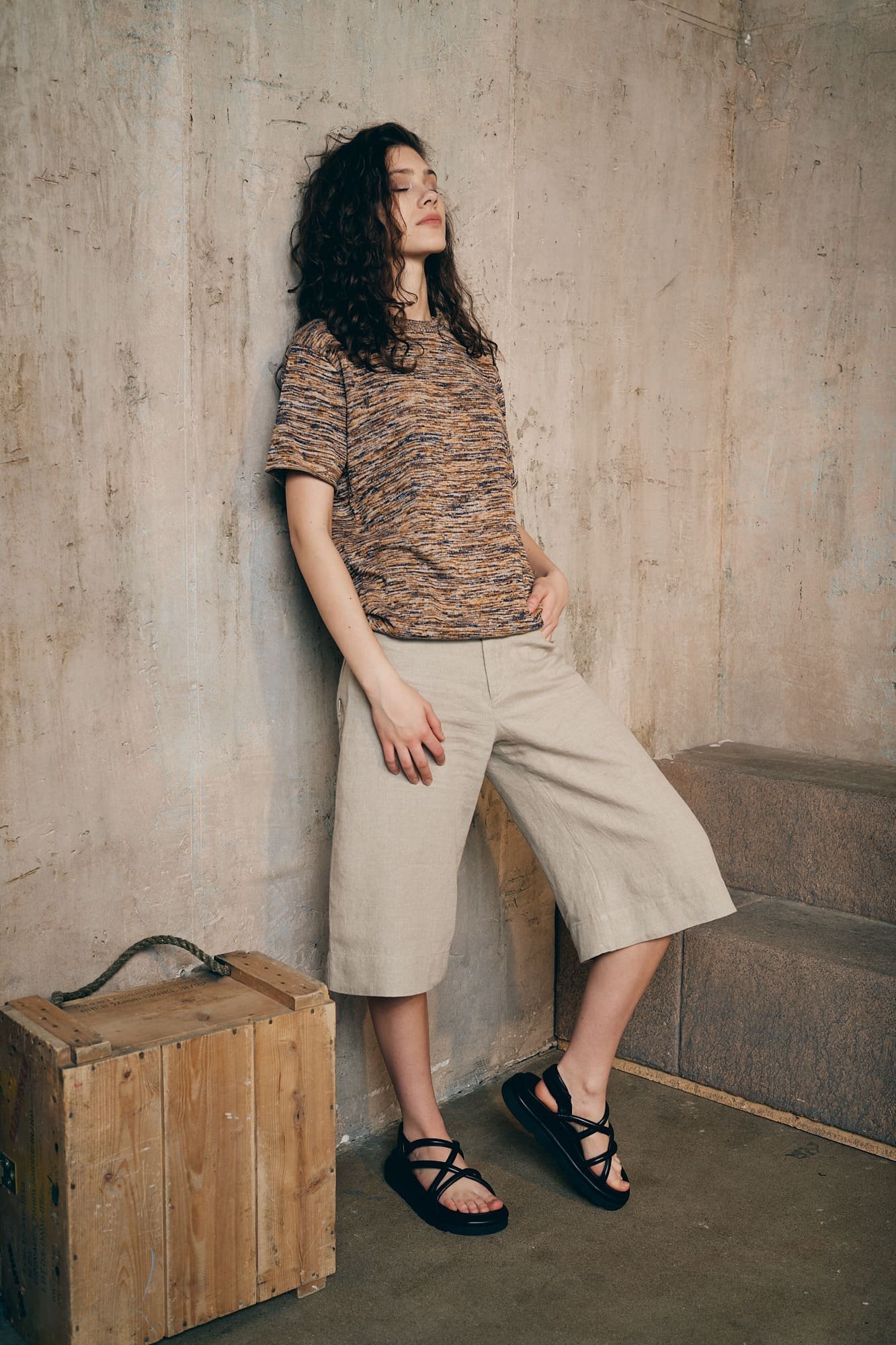 Midi laisvi lininiai šortai