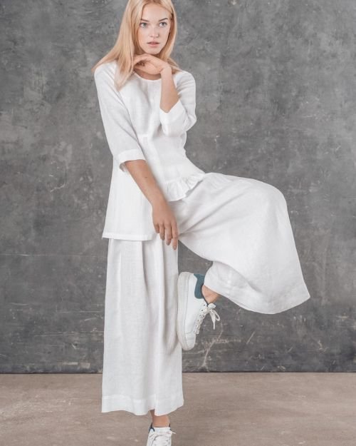 Aukšto liemens lininės kelnės SL21830 in Dydis 36 and Spalva Balta