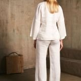 Juodos tiesaus silueto universalios lininės kelnės