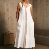 Balta minimalistinė lininė suknelė