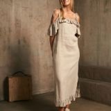 Midi ilgio lininė suknelė su raukiniais