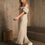 Midi ilgio lininė suknelė su raukiniais