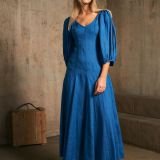 Amber Raw pūstų rankovių lininė suknelė