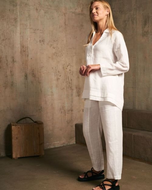 Trumpesnės lininės kelnės in Dydis 38 and Spalva Balta