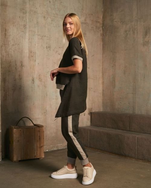 Chaki sportinės lininės kelnės