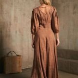 Amber Raw pūstų rankovių lininė suknelė