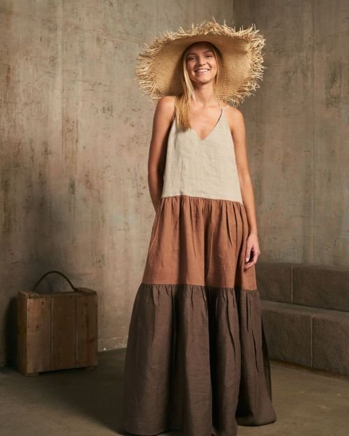 Trijų spalvų platėjanti AMBER lininė suknelė