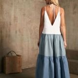 Trijų spalvų platėjanti lininė suknelė