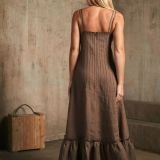 Morel ilga įliemenuota romantiška suknelė