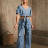 Žydros klasikinio silueto lininės kelnės