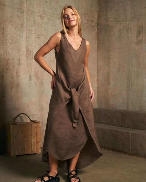 Morel vienspalvė surišama lininė suknelė
