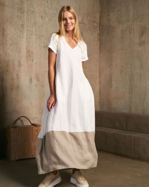 Dviejų spalvų lininė suknelė