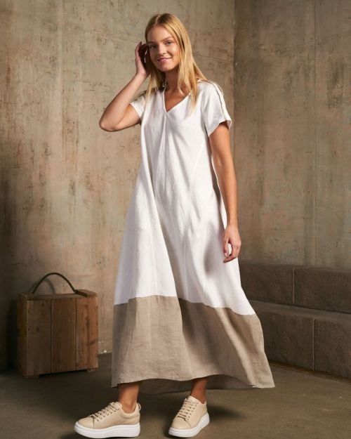 Dviejų spalvų lininė suknelė