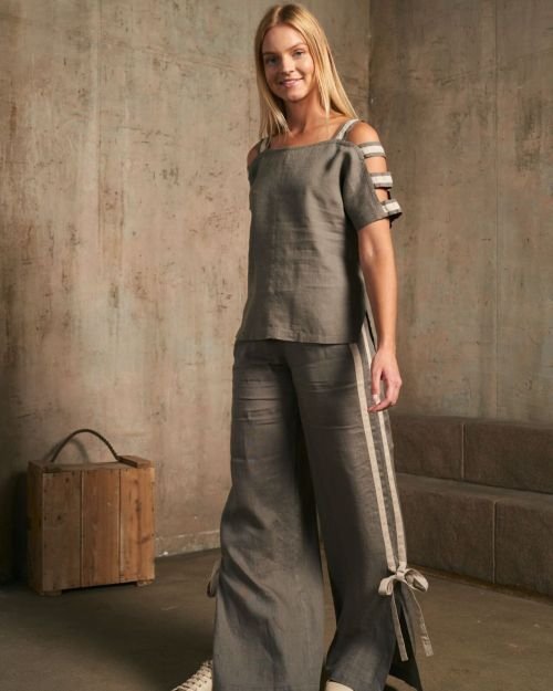 Shadow lininės kelnės su raištukais