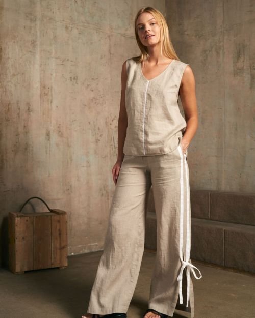 Plačios lininės kelnės su raištukais