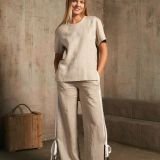 Plačios lininės kelnės su raištukais