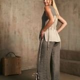 Shadow lininės kelnės su raištukais