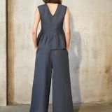 Midnight navy plačios lininės kelnės