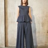 Midnight navy plačios lininės kelnės