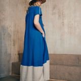 Dviejų spalvų ilga lininė suknelė