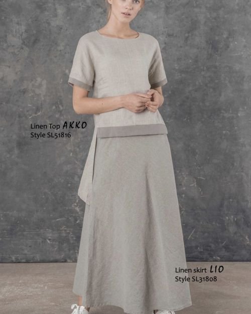 Midi ilgio lininis sijonas in Dydis 46 and Spalva Natūrali