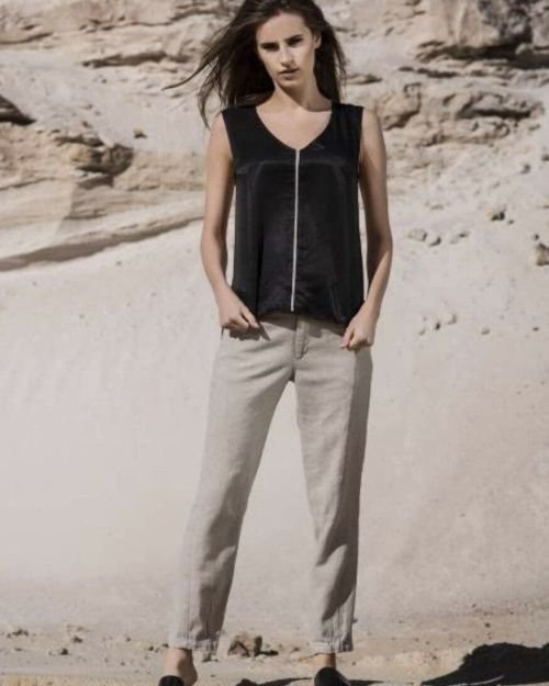 Džinsinės lininės kelnės in Dydis 40 and Spalva Natūrali