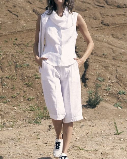 Tiesūs ilgesni lininiai šortai