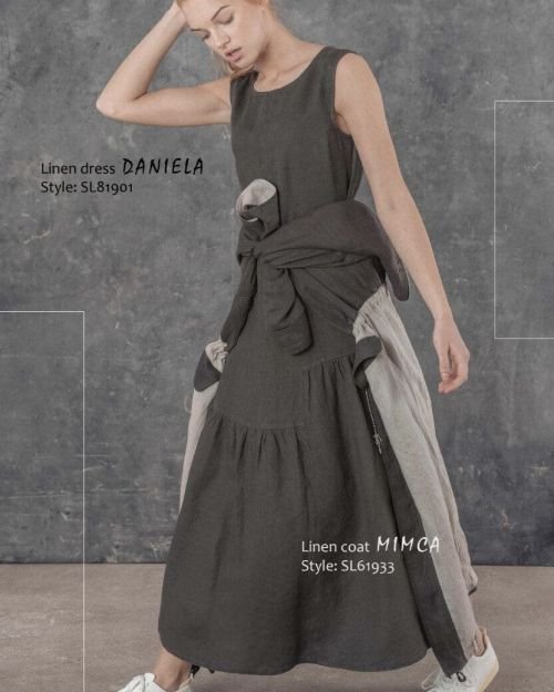 Ilga lininė suknelė in Dydis 42 and Spalva Chaki