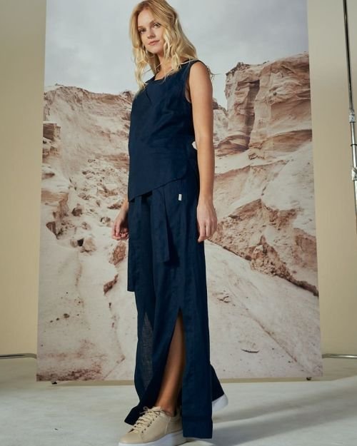 Lininė palaidinė SL52201 in Dydis 38 and Spalva Tamsi mėlyna