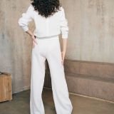 Baltos tiesaus silueto lininės kelnės su juostele