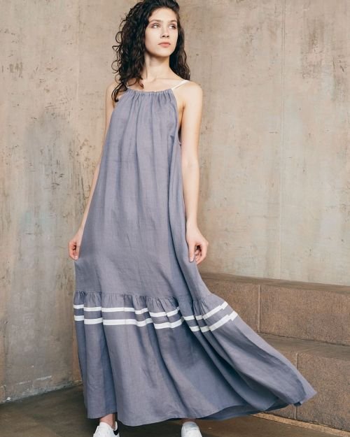 Grey flint ilga lininė suknelė su kaspinu