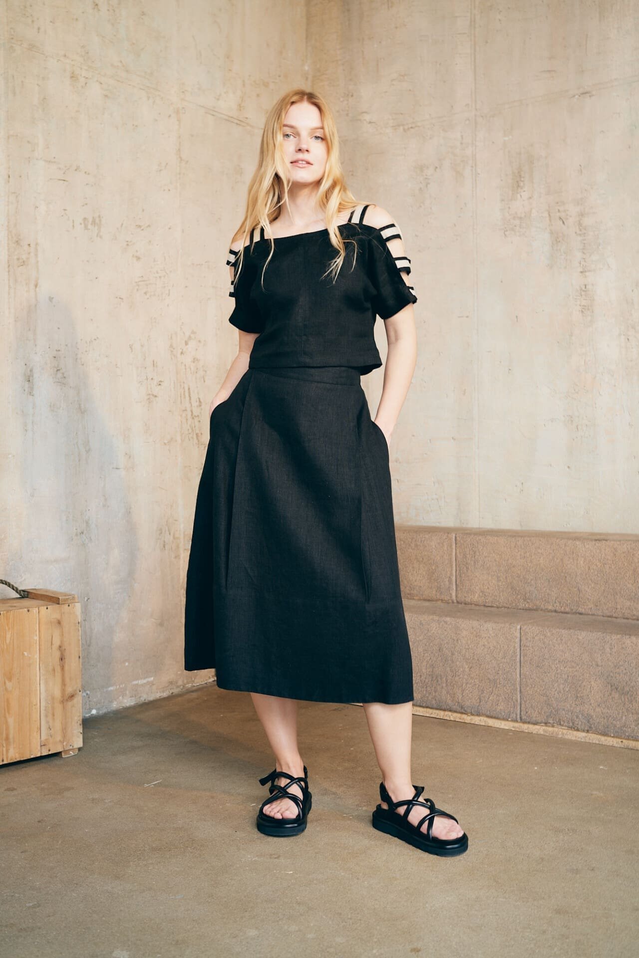 Midi ilgio lininis sijonas