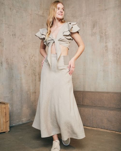 Midi ilgio lininis sijonas