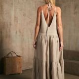 Ilga platėjanti lininė suknelė