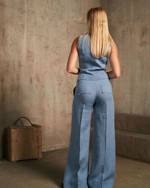 Žydros klasikinio silueto lininės kelnės