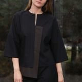 Juoda asimetrinė vilnos palaidinė