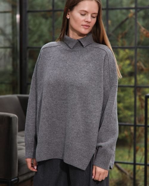 Pilkas oversize kašmyro megztinis
